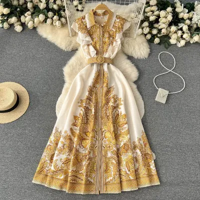 NEW DESIGN SENSE RUFFLE RETRO LAPEL DRESS